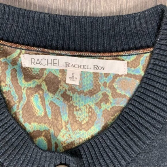 RACHEL Rachel Roy Snakeskin Print Button Cardigan Sweater Green Navy Size Small - Picture 14 of 15